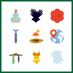 9 blue icon. Vector illustration blue set. pill and swimsuit icons for blue works