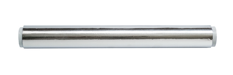 Aluminum foil for baking and roasting close-up. Roll of food foil, top view. Wrapping food foil...