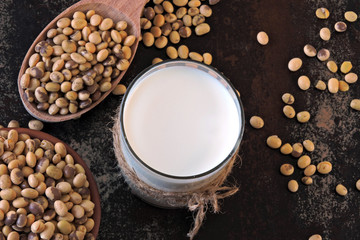 Soy milk. The concept of cooking soy milk. Keto drinks. Vegan milk.