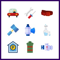 9 industry icon. Vector illustration industry set. parking and chemistry icons for industry works