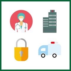 4 emergency icon. Vector illustration emergency set. security system and surgeon icons for emergency works