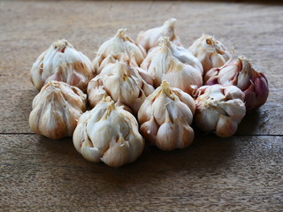 garlic on wooden table