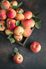 Red apples in wooden box
