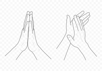 handdrown vector outline and contour illustration of hands with fingers in different gestures with open palms