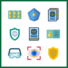 9 identity icon. Vector illustration identity set. passport and eye scan icons for identity works - 255723503