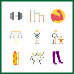 9 active icon. Vector illustration active set. boot and dancing icons for active works - 255723751