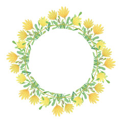 hand drawn watercolor frame of stylized flowers