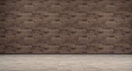 Empty room with brick walls and marble floor, 3d Rendering