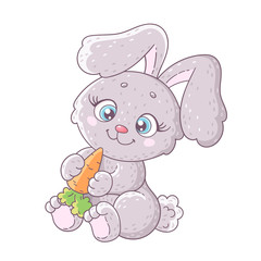 Cute cartoon bunny with carrot. Children illustration.