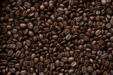 close up of coffee beans, hot drink concept