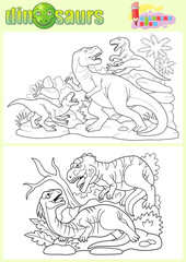 Cartoon prehistoric dinosaurs, coloring book, funny image