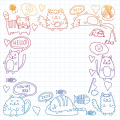 Vector pattern with cute little cats and kittens for children.