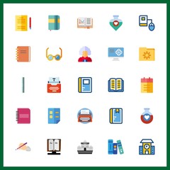 25 book icon. Vector illustration book set. studying and online education icons for book works