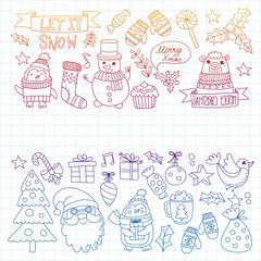 Fototapeta na wymiar Vector doodle pattern with Christmas icons.
