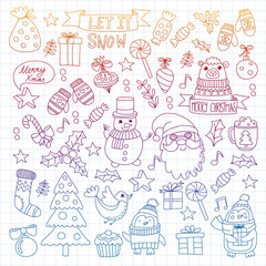 Fototapeta na wymiar Vector doodle pattern with Christmas icons.