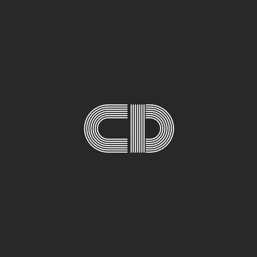 Initials monogram CD logo combination two capital letters C and D minimalist style mark emblem, thin lines geometric shapes