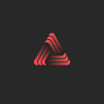 Triangle logo creative geometric shape, union symbol, modern coral gradient color stripes style
