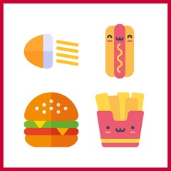 4 fast icon. Vector illustration fast set. car lights and french fries icons for fast works