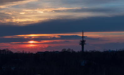 TV tower at sunset, Krakow, Poland