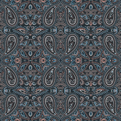 Seamless ornamental pattern with paisley and flowers. Vector clipart.