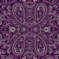 Bandana classic. Traditional ornamental ethnic  pattern with paisley and flowers. Vector print square.