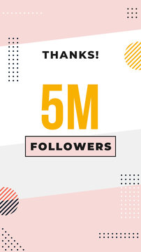 5M followers story post background template design. flyer banner for celebrating many followers in online social media platform. Minimal modern abstract vector style.