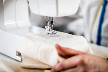 Sewing machine during work, close up