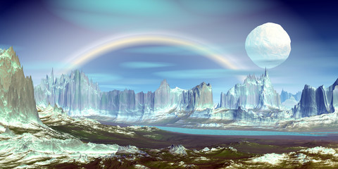 Alien Planet. Mountain. 3D rendering