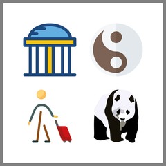 4 chinese icon. Vector illustration chinese set. temple and yin yang icons for chinese works