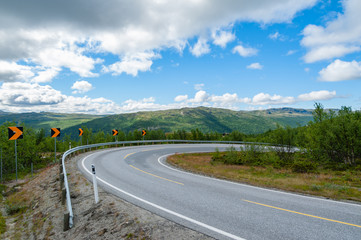 Open road. Bendy road. Empty road with no traffic in countryside. Rural landscape. Ryfylke scenic route. Norway. Europe.