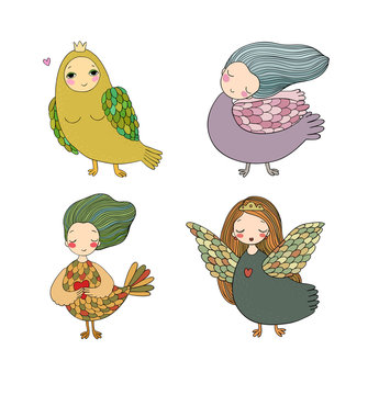 Girl Sirin. Mythological bird. Russian folklore. Vector