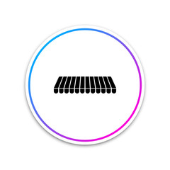 Striped awning icon isolated on white background. Outdoor sunshade sign. Awning canopy for shops, cafes and street restaurants. Circle white button. Vector Illustration