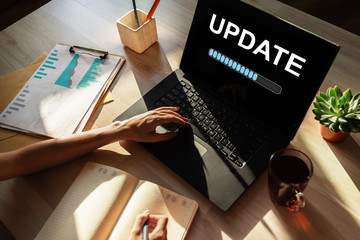 Update status bar on device screen. Software development and technology concept.