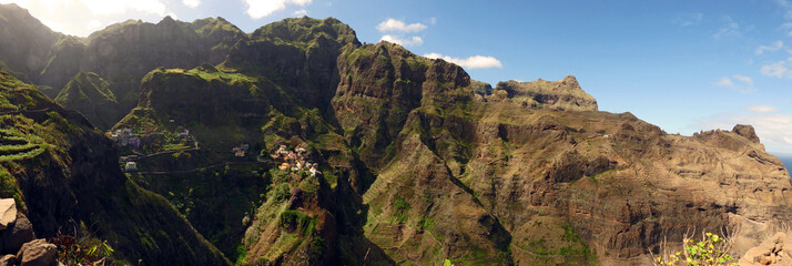 Panorama of remote village in the mountains