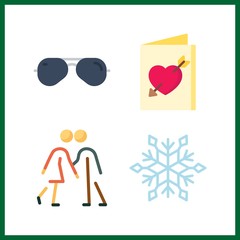 4 holiday icon. Vector illustration holiday set. couples and snowflake icons for holiday works