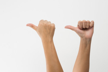 lady hand gestures - white background