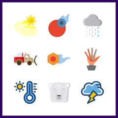 9 climate icon. Vector illustration climate set. rain and snowplow icons for climate works