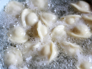 The dumplings in the boiling broth