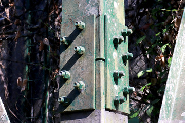 Nut and screw of high voltage electricity post.