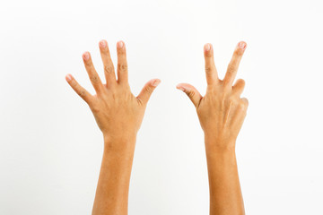 lady hand gestures - white background