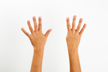 lady hand gestures - white background