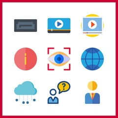 9 interface icon. Vector illustration interface set. video player and sata icons for interface works