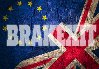 United Kingdom exit from Europe relative image. Brexit named politic process. National flags. Brakexit text