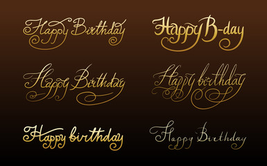 Happy Birthday text. Hand drawn lettering. Collection of grunge Elements. Typography Brush. Set of Illustration for banner, poster and greeting card