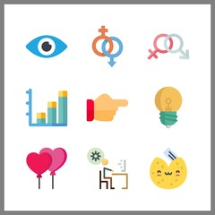 9 idea icon. Vector illustration idea set. bar chart and balloons icons for idea works