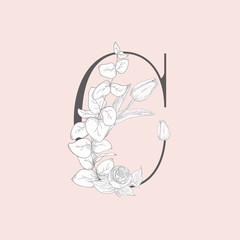 Vector Blooming Floral Elegant C Monogram and Logo