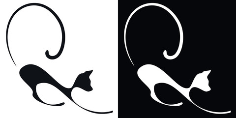 Silhouette of a cat on a black and white