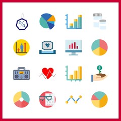 16 chart icon. Vector illustration chart set. cardiogram and bar chart icons for chart works