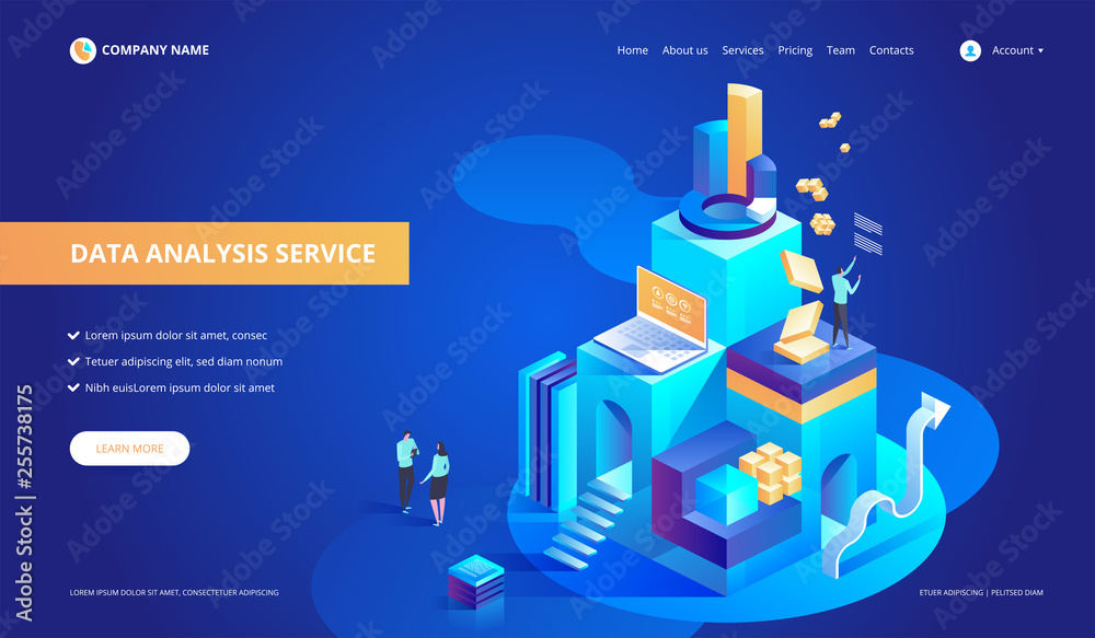 Wall mural data analysis service isometric abstract vector illustration.