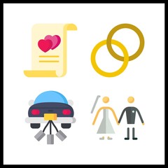 4 engagement icon. Vector illustration engagement set. marriage and wedding car icons for engagement works